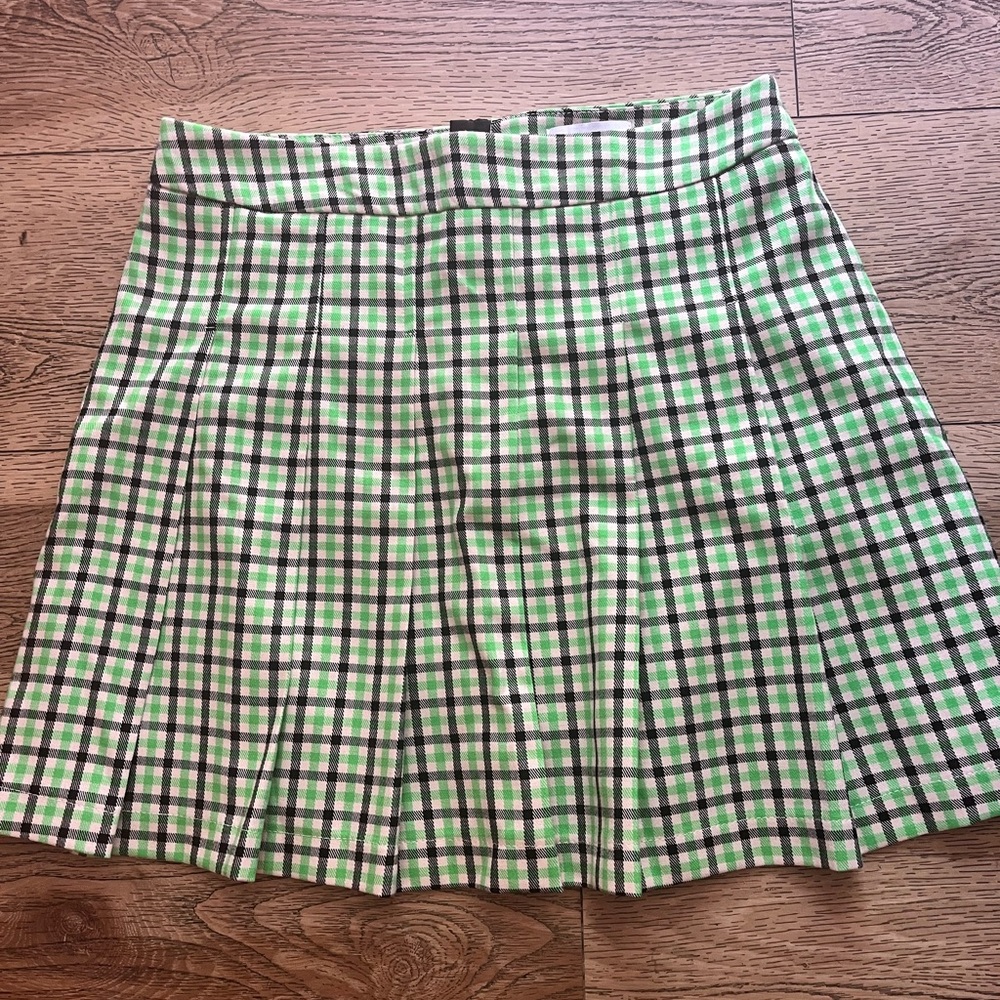 Topshop Green and Black Plaid Skater Skirt